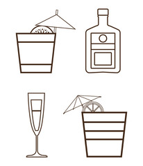 Silhouette set of cocktails. Alcohol design. Vector graphic