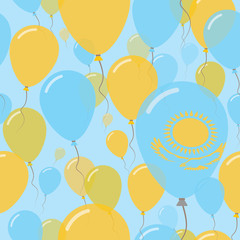 Kazakhstan National Day Flat Seamless Pattern. Flying Celebration Balloons in Colors of Kazakhstani Flag. Happy Independence Day Background with Flags and Balloons.