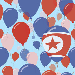 Korea, Democratic People's Republic Of National Day Flat Seamless Pattern. Flying Celebration Balloons in Colors of North Korean Flag. Happy Independence Day Background with Flags and Balloons.