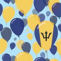 Barbados National Day Flat Seamless Pattern. Flying Celebration Balloons in Colors of Barbadian Flag. Happy Independence Day Background with Flags and Balloons.