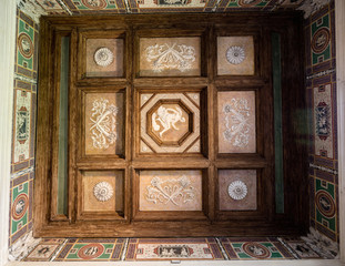 16th century ceiling frescoes in one of the rooms of Palazzo Te in Mantua, Italy, constructed...
