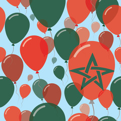 Morocco National Day Flat Seamless Pattern. Flying Celebration Balloons in Colors of Moroccan Flag. Happy Independence Day Background with Flags and Balloons.