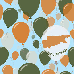 Cyprus National Day Flat Seamless Pattern. Flying Celebration Balloons in Colors of Cypriot Flag. Happy Independence Day Background with Flags and Balloons.