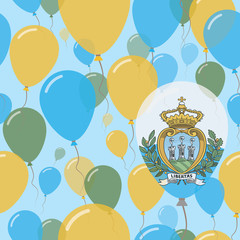 San Marino National Day Flat Seamless Pattern. Flying Celebration Balloons in Colors of Sammarinese Flag. Happy Independence Day Background with Flags and Balloons.