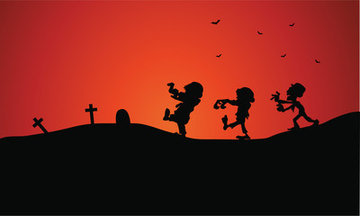 Fototapeta na wymiar Silhouette of Halloween zombie in tomb