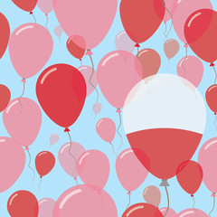 Poland National Day Flat Seamless Pattern. Flying Celebration Balloons in Colors of Polish Flag. Happy Independence Day Background with Flags and Balloons.