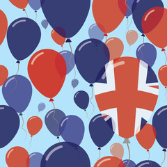 United Kingdom National Day Flat Seamless Pattern. Flying Celebration Balloons in Colors of British Flag. Happy Independence Day Background with Flags and Balloons.