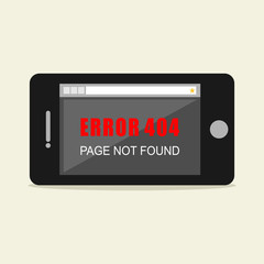 Error illustration. Flat design. Error concept. Error page not found on mobile screen.
