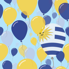 Uruguay National Day Flat Seamless Pattern. Flying Celebration Balloons in Colors of Uruguayan Flag. Happy Independence Day Background with Flags and Balloons.