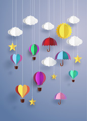 Hanging Hot Air Balloons and Umbrellas in Paper Cut
