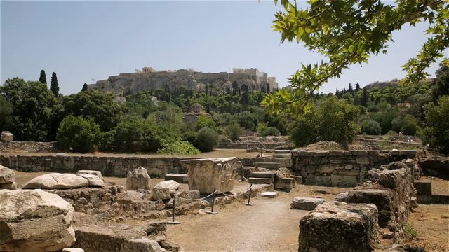 A wide shot of the Acropolis from the Ancient Agora
