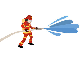 vector illustration of firefighter extinguishes a fire