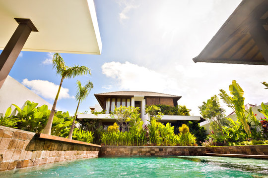 Luxury house or hotel with old looking pool