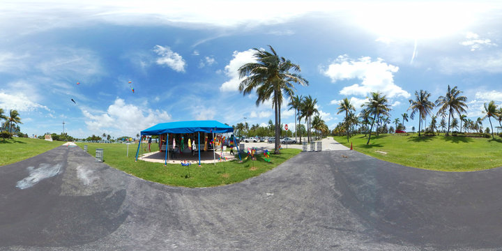 360 spherical image of kites in the park