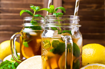 Cold tea with ice