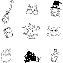 Element Halloween witch castle doodle