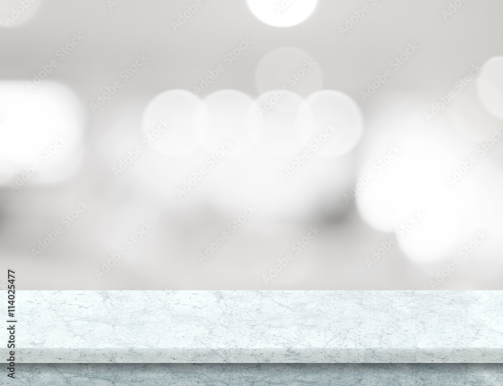 Aufkleber Empty white marble table top with abstract blur background with