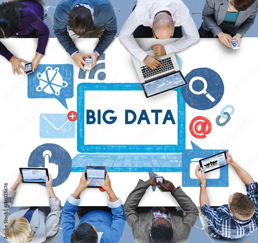Poster big data information storage system server technology concept
