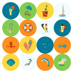 Summer and Beach Simple Flat Icons