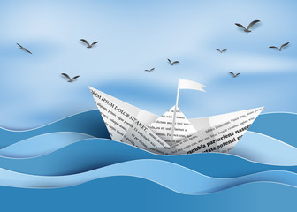 Obraz premium Paper Boat on Blue Ocean Waves