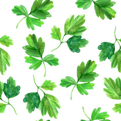 Fototapeta na wymiar Seamless pattern with watercolor green leaves