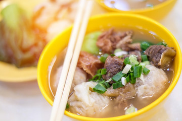 Pork soup and dumpling close up in Hong Kong