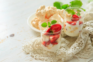 Traditional eton mess with strawberry