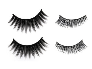 Close up a New Eyelashes, false eyelashes for woman eyes isolated on white background with copy space 