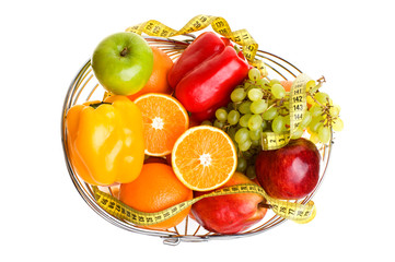 tasty summer fruits in backet isolated on white