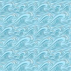 Ocean waves oriental seamless pattern. Japanese seamless background with sea waves. Vector illustration