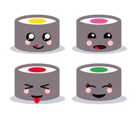 Kawaii Set of Color Cartoon design. Vector graphic