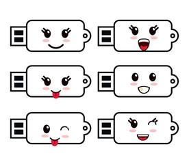 Kawaii icon. Usb cartoon design. Vector graphic