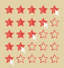 Customer review concept. Cursor arrow choosing rating stars.
