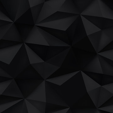 Black background. Abstract triangle crumpled texture.