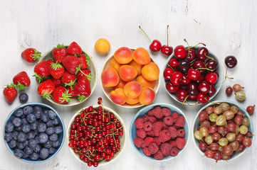 Various fruits in bowls