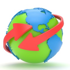 Arrows and Earth globe. 3d render