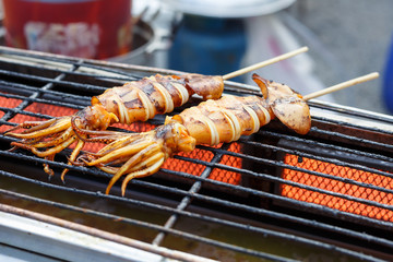 Grilled Squid on grill