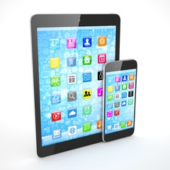 Tablet and smartphone on a white. 3d rendering.