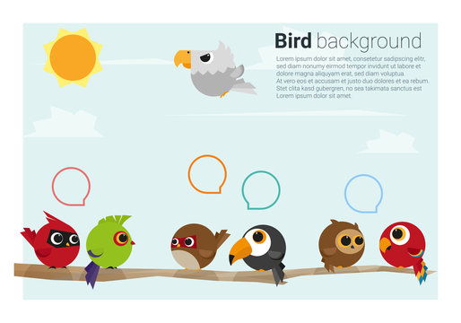 birds on branches background , vector, illustration