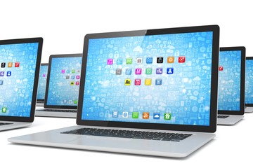 many  laptop on white background. 3d rendering.