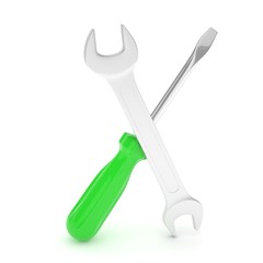 3D Illustration Wrench and screwdriver, service concept