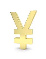 Isolated golden yen yuan sign on white background. Chinese japanese currency. Concept of investment, asian market, savings. Power, luxury and wealth. 3D rendering.