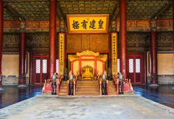  Chinese emperor's throne in The Forbidden City . Forbidden City was built in 1420,it is a very famous landmark in Beijing,and was been included in the UNESCO world heritage list in 1987 © superjoseph