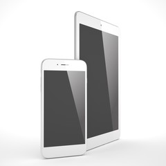 Tablet and smartphone on a white. 3d rendering.
