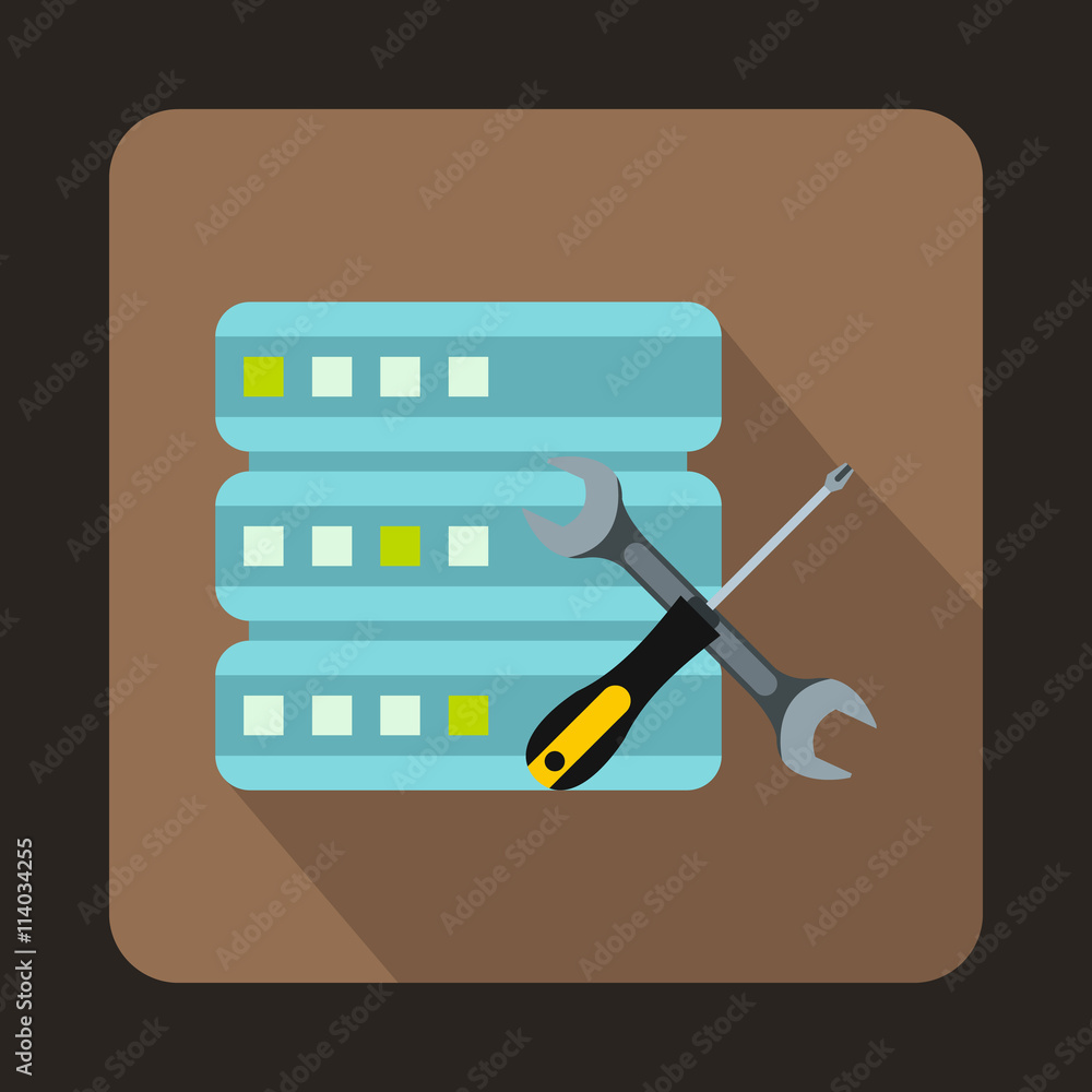 Poster database with screwdriver and spanner icon