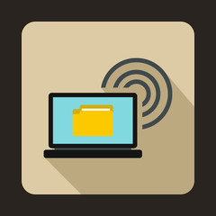 Laptop and and wireless icon, flat style
