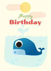 Birthday and invitation card animal background with whale,vector,illustration