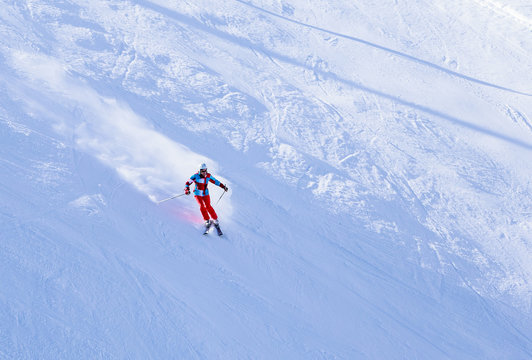 Skier on the slopes of the ski resort