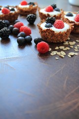 Healthy oat cookies with light yogurt and fruits