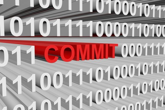 COMMIT in the form of binary code, 3D illustration